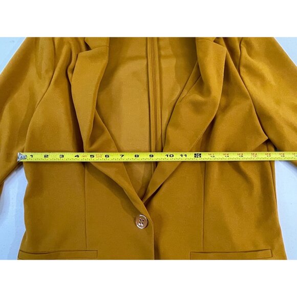 NYCC Womens Medium Mustard Yellow Blazer One Button Ruched 3/4 Sleeve Jacket - Picture 13 of 15